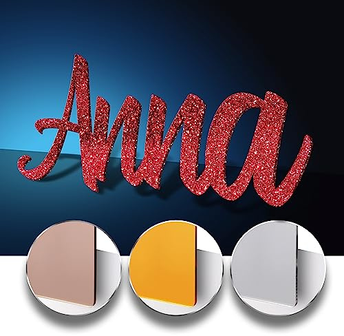 Personalisierter Name für Kinderzimmertür - personalisierter Kindername - Glanz oder Glitzer Plexiglasplatte mit gestanzten Buchstaben - 16 Farben erhältlich (GLITTER Rouge Clair/Rot)