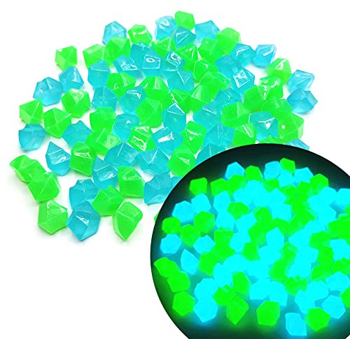 300 Stück Leuchtsteine Deko Aquarium Steine Leuchtende Kies Dekosteine Natur Gartendeko Deko Steine für Garten Terrarium Gehwege Blumenbeet Terrasse Beete Rasen Kinderzimmer Dekor Pflanzen,Blau+Grün