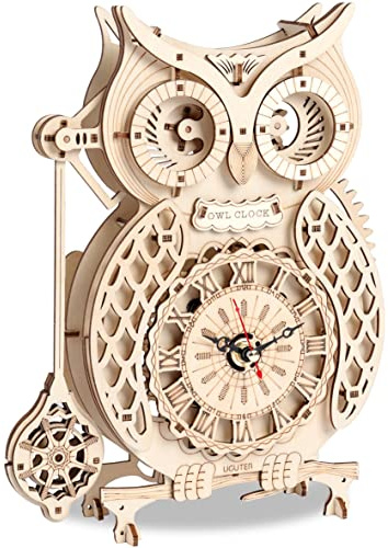 Cuteefun Modellismo in Legno da Costruire per Adulti, Orologio Gufo Puzzle Meccanico 3D da Costruire, Kit Costruzione in Legno 3D, Idea Regalo per Ragazzi Ragazze Uomini e Donne