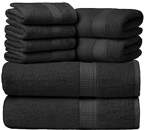 Ariv Towels Pack of 8, Premium 100% Cotton Towel Set (2 Bath Towels + 2 Hand Towels + 4 Washcloths), Large, Super Soft, Quick Dry, Highly Absorbent for Home, Bathroom, Gym, Hotel & Spa - Grey