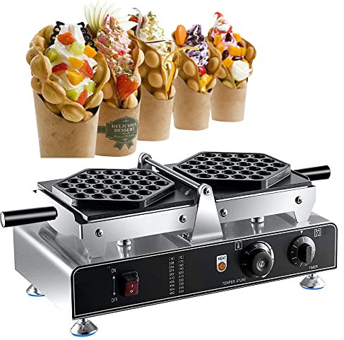 Commercial Electric bubble waffle maker, Double Non-Stick Coating Board Waffle Irons, 1500W, Bubble Cake Machine, Adjustable Temperature and Time