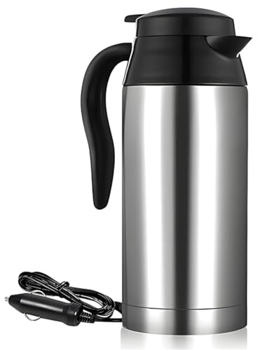 24V Viaje Coche AguaHervidor, 750Ml Eléctrico Hervidor de Acero Inoxidable, con Mechero Enchufe, para Acampar Al Aire Libre Té Café Beber
