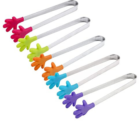 Mini Pinza Forma Mano in Silicone - Set 5 Pezzi per Alimenti, Ghiaccio, Zucchero - Pinze da Cucina Catering