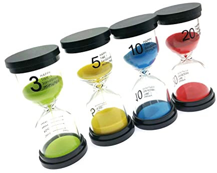 JZK 4 x Set Timer per Sabbia, Set di Clessidra, Orologio con Sabbia, Set di Clessidra con Sabbia per la Decorazione Domestica della Cucina dell'Ufficio (3 Minuti / 5 Minuti / 10 Minuti / 20 Minuti)