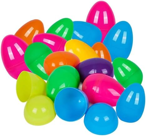 KARRMA 24 Fillable Easter Eggs 6cm Plastic Surprise Shells - Empty Colourful Hunt Capsules for Mini Chocolate Eggs, Sweets & Money - Reusable Party Favours & Crafts