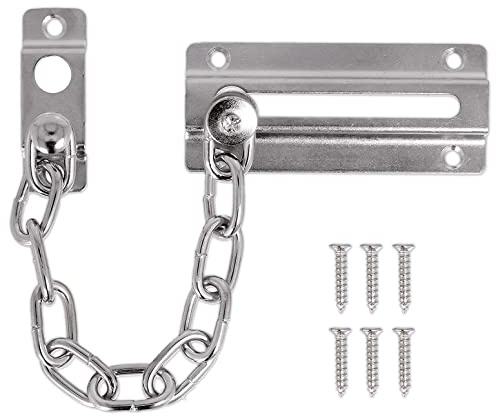 Front Door Sliding Security Chain & Fixings 150mm Chrome Plated Steel Door Sliding Chain Lock Anti-Theft Home Safety Latch Door Lock with Screws for Home Apartment Hotel Bedroom.