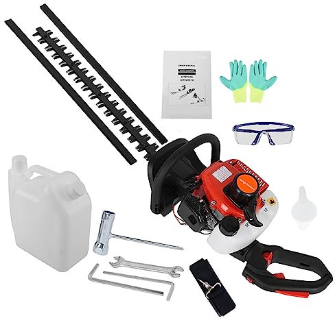 HshDUti Hedge Trimmer, 24 Inch Fuel-efficient Low Voice Ego Trimmer, 2-Stroke 26cc Gas Power Double Side Blade Bush Cutter Red