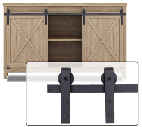 EGTink Mini Juego de Herrajes para Puertas Correderas,Kit de Accesorios para Puerta de Granero para Armario,Granero,Gabinetes,Soporte de TV,Acero al Carbono Guía(120CM/4FT doble puerta)