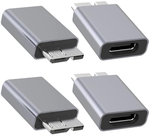 Xiatiaosann Adaptateur USB C vers Micro B, convertisseur d'extension USB 3.1 Type-C femelle vers USB 3.0 Micro B mâle pour câble de disque dur, SSD, HDD (paquet de 4)