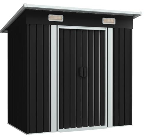 Hovothy Gerätehaus 190x124x181 cm Gartenschrank Wetterfest Geräteschuppen Stahl Gartenhaus Metall Fahrradunterstand Kaminholzregal Blechhütte Anthrazit