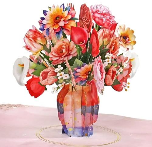 CUTPOPUP Karte Mit Gemischten Blumen – Muttertagskarte, Valentinskarte, Geburtstagskarte Frau, Hochzeitskarte 3D-Gruß, Romantische Liebeskarte (Mixed Flowers Card) US8-FL172DE