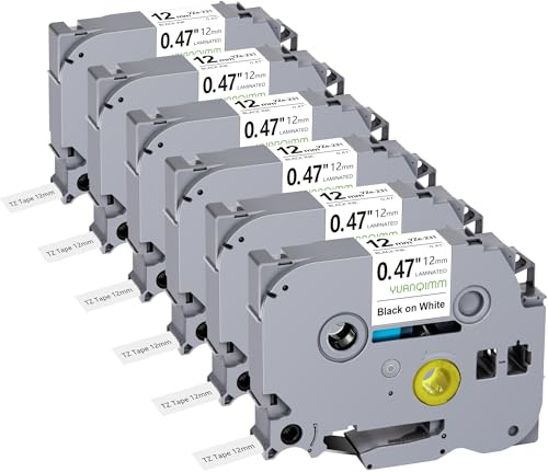 6x Yuanqimm Kompatibel für Brother Ptouch Bänder 12mm 0.47 TZe-231 Tze231 | Tz-231 Tz231 Schwarz auf Weiß Schriftband für PT-D400 PT-H100LB PT-H105 PT-D200 PT-1000 PT-H110 PT-H101 PT-H107B PT-D210 H75