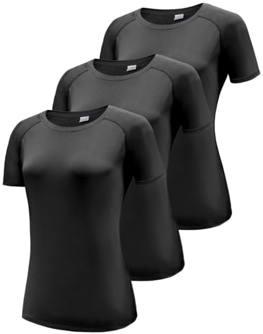 Damen 3er Pack Langarmshirt T-Shirts, UPF 50+ Sonnenschutz Schnelltrocknend Funktionsshirt Laufshirts, Atmungsaktiv Langarm Sportshirt Gym Yoga Running Top Freizeitshirt Workout Fitness Oberteil