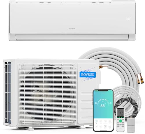 ROVSUN 11500 BTU Wifi Enabled Mini Split Air Conditioner & Heater, 17 SEER2 230V Inverter Ductless Wall AC Unit with Pre-Charged Condenser, Heat Pump & Installation Kit