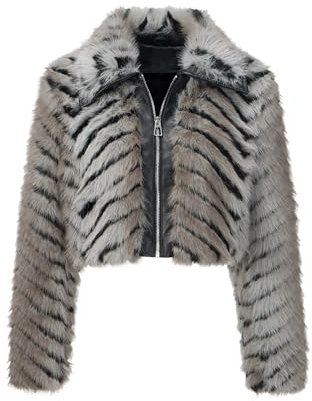 Giolshon Giacca da Donna in Pelliccia Sintetica in Pile Corta Autunno Caldo Cappotto Soffice Shaggy Moda Morbida Zip Capispalla 3671 Nero XL