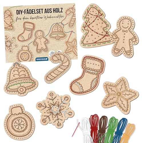 Papierdrachen Fädelset für Kinder - ab 3 Jahren - Bastelset - DIY - Handarbeit - Holzformen - Feinmotorik kreativ üben - Dekoration für Weihnachten
