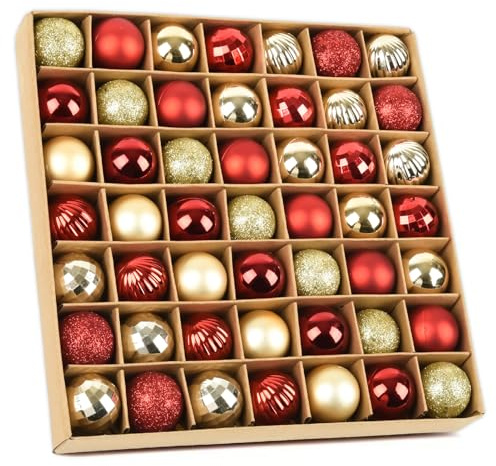 49 STK Weihnachtskugeln Rot Gold Set,3cm Kunststoff Christbaumkugeln Haken Weihnachtskugeln Klein für Weihnachtsbaumschmuck,Baumkugeln Weihnachtsdeko Kugeln Anhänger Mini Baumschmuck Weihnachten