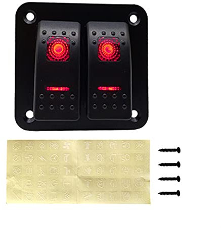 2 Gang Rocker Switch Panel 12-24V LED wasserdichte Switch Panel Circuit Breaker für Auto Marine Boat Camper Caravans Travel Trailer(Red)