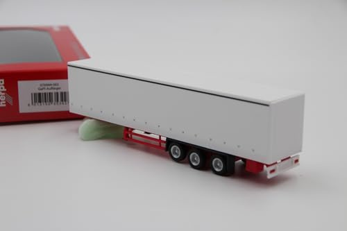 Herpa LKW Modell Gardinenplanenauflieger mit Bordwänden 3achs, weiß, Miniatur im Maßstab 1:87, Sammlerstück, Made in Germany, Kunststoff