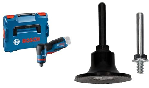 Bosch Professional 12V System Geradschleifer GWG 12V-50 S (bürstenloser Motor, hohes Drehmoment, Gasgebeschalter und 5 Drehzahlstufen, in L-BOXX) + 1x Stützteller mit R-Typ-Aufnahme (Ø 50 mm, Zubehör)