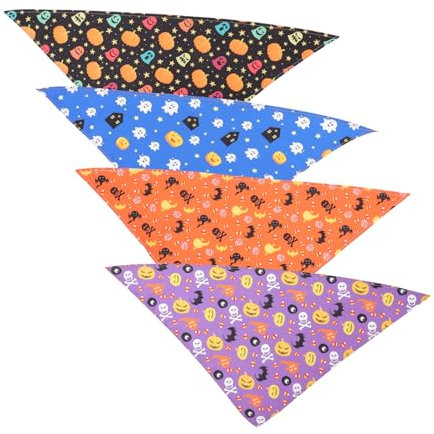 BCOATH 4stücke Teiliges Halloween Haustier Bandana Atmungsaktive Dreieckstücher Für Hunde Und Katzen Mit Festlichem Kürbis- Dekoration Für Halloween Und Alltag