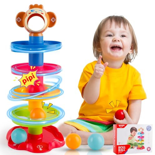 iKidiki Spielzeug ab 1 Jahr Junge Mädchen, Kugelbahn ab 1 2 Jahre Kinderspielzeug ab 1 2 Jahr Weihnachten Geschenk für Kinder Baby Spielzeug ab 8 9 10 11 12 Monate Klangbaum Motorikspielzeug