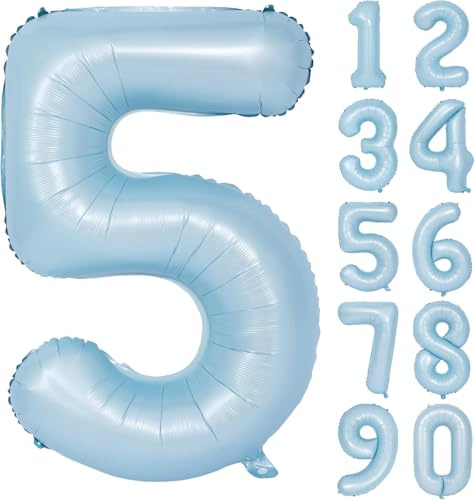Blau Luftballon 5 Matte Blau Nummer 5 Folienballon Hell Blau 5 Ballons 40 Zoll Mylar Helium Ballon für Geburtstag Party Dekorationen Mädchen Jungen Baby Dusche Hochzeit Jahrestag Deko (Nummer 5)