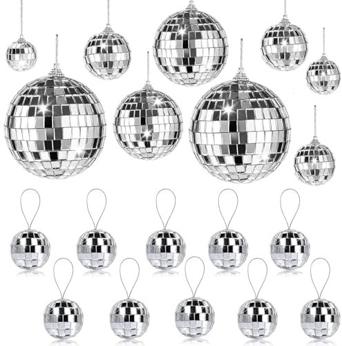 25 Stück Disco Spiegel Ball, 4 Größen 2cm 3cm 4cm 5cm Silber Discokugel Silber Spiegelkugel zum Aufhängen, Silber Hängekugel Disco Ball Party mit Hängendem Ring für Party Dekoration