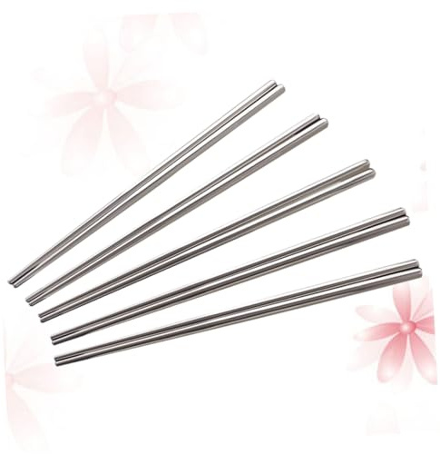 SHOWERORO 5pares Palillos Acero Inoxidable Reutilizables Plateados Para Cortar Alimentos Lavavajillas
