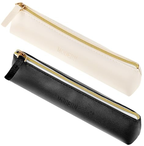 2 Stück Federmäppchen Leder, Federmäppchen Kunstleder Tragbare Schreibwaren PU Leder Make-up Tasche Stiftetasche Mit Reißverschluss Cosmetic Makeup Bag Kosmetik-Schminkbeutel (beige, schwarz)