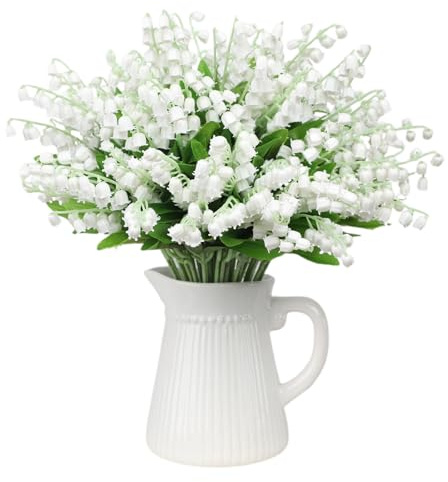 Sempoda 20 Piezas de Lirios Artificiales del Valle, Flores de Campana Blancas Sintéticas, Orquídeas de Campanillas de Viento, Ramo de Novia de Flores de Mayo para Decoración del Hogar,
