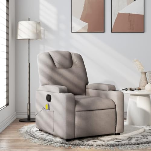 IKAYAA Sillón de Masaje Reclinable Tela, Sillón De Relax, Sillon Masaje Relax, Sillon Relax con Bolsillos Laterales, Sofá Individual, Butaca Orejera para Salón Oficina Dormitorio Gris Taupe