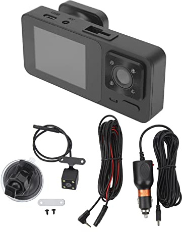 Dash Cam a 3, Obiettivi Ad Alta Definizione, Protezione Anticollisione Sensore G, Batteria a Lunga Durata, Design Intuitivo, Videoregistratore per Auto, Anteriore 20 MP, Medio