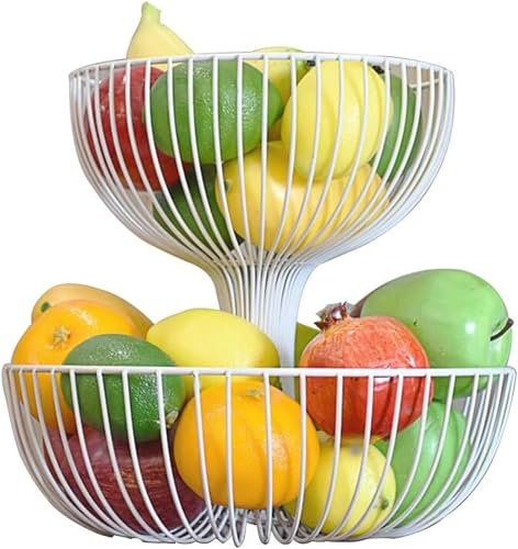 2 Tier Stainless Steel Kitchen Countertop Fruit Rack Gold/Silver Fruit Basket Stand for Counter Hanging Fruit Basket Fruit Bowl nizer for Kitchen Counter Shelf