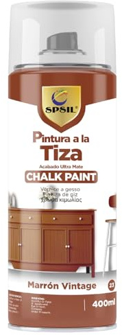 SPSIL Pintura a la Tiza en Spray color Marrón Vintage 400ml - Transformar Muebles y Proyectos de Carpintería - Interiores y Exteriores - Secado Rápido