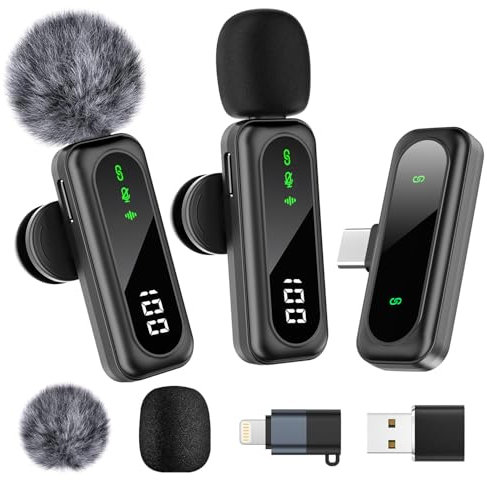 Microfono Lavalier senza fili per Iphone/Android/Pc, Mini microfono a bavero con cancellazione del rumore, compatibile per la registrazione video, Vlog, interviste, Youtube, Tiktok