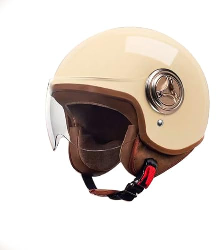 Open Face Motorcycle Helmet, DOT Approved, 3/4 Adults Retro Classic Moped Helmet with Visor Cool Motorcycle Half Helmet for Women Men for Moped Cruiser Chopper Scooter ATV v(E)