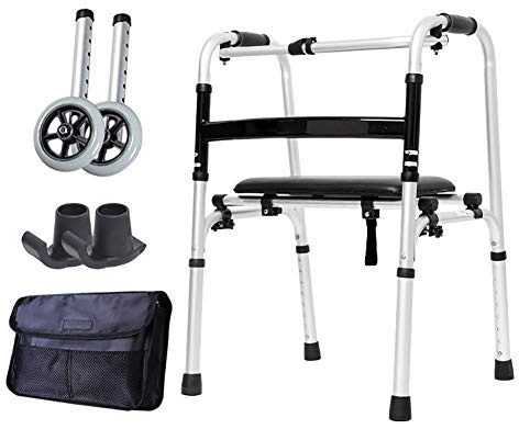 Andador con Ruedas para Trabajo Pesado, Andador Vertical Plegable con Asiento, Asistente de Paso de Altura Ajustable para Adultos Mayores, Andador con Ruedas para Alfombra Interior (Color : With