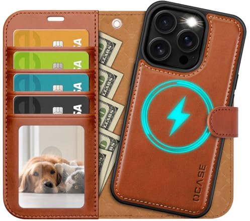 OCASE Kompatibel für iPhone 13 Pro Max Hülle (2in1) Stoßfestes Braun | Abnehmbare magnetische, Mit Handschlaufe, Kabelloses Laden, Kartenfach, Standfunktion, Handyhülle RFID Schutzhülle