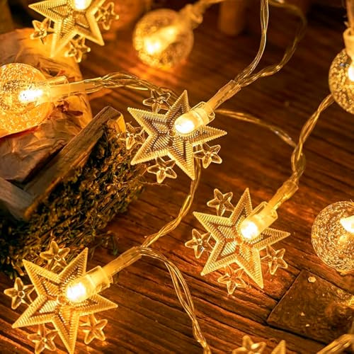 HHMTAKA Stern-Lichterkette, 6 m, 40 Stück, LED-USB-Lichterkette, Dekoration, Lightning für Weihnachten, Hochzeit, Geburtstag, Valentinstag, Party, Schlafzimmer (warmweiß)