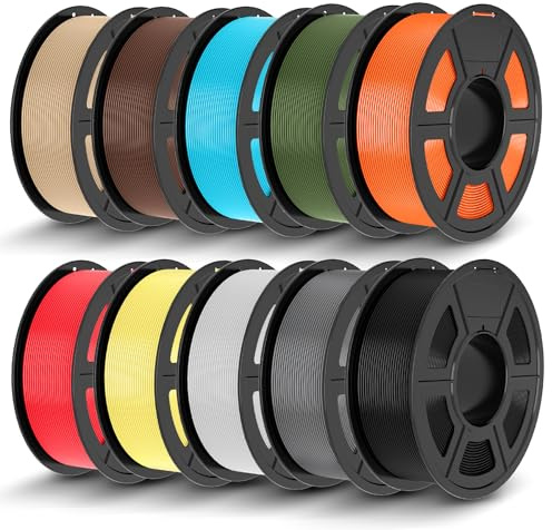 TECBEARS PLA+ Filament 1,75 mm Bundle 10KG, Erhöhte Zähigkeit PLA Plus 3D Drucker Filament, Farbe: Schwarz, Weiß, Grau, Zitronengelb, Kirschrot, Orange, Olivgrün, Himmelblau, Schokolade, Holzimitat