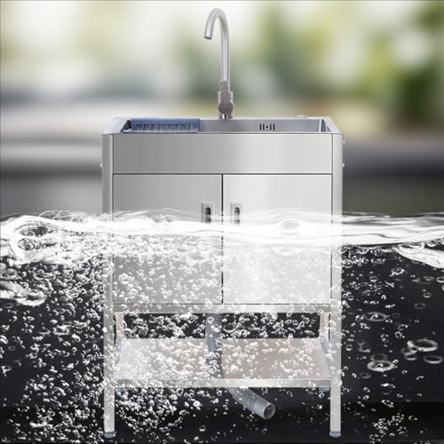 Fregadero de Acero Multifuncional con Mueble y Estante, Fregadero de Cocina de Acero Inoxidable, Cubeta Sencilla con Grifo Giratorio,para Restaurantes, Cocinas, Exteriores