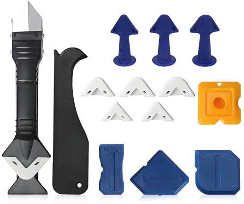 Silicone Remover Tool, 13 PCS Caulking Tool 5 in 1 Sealant Finishing Tools Bathtub Caulk Caulking Multi Smoothing Removal Tools with Grout Scraper for Bathroom Kitchen Finishing and Smoothing