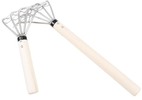DECOMELODY Rastrillo De Mano De Acero Inoxidable 304 Mango De Madera Antideslizante y Red para Excavar Conchas y Aflojar Suelo En Jardinería y Playa, Herramienta Práctica De 5 Dientes para Mariscos