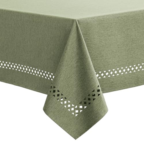 MIULEE Leinenoptik Tischdecke Grün Polyester Rechteckig Hohlsaum 140x100cm | Wasserabweisend Fleckabweisend Leinenoptik Elegant Esstisch Küche Garten Party Vielseitig Pflegeleicht Maschinenwaschbar