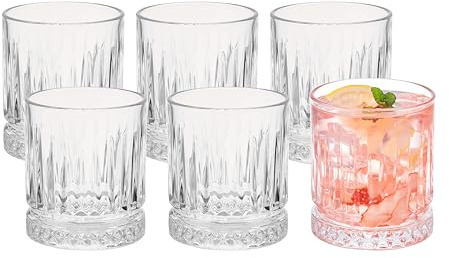 Set of 6 Timeless Ribbed Highball Drinking Glasses, Lead-Free Glass Tumblers with Crystal-Cut Base, Dishwasher Safe Barware for Cocktails, Whiskey, Water, Juice, Home Bar & Special Occasions (300ml)