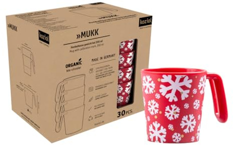 Koziol MUKK Mehrwegbecher, wiederverwendbar, stapelbar, spülmaschinenfest, Glühweinbecher für Weihnachtsmärkte, 30er Set, max. Füllmenge 260 ml, Eichstrich bei 200 ml, Velvet Red