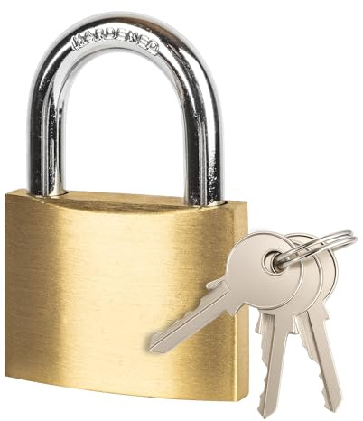 50mm Heavy Duty Brass Padlock with 3 Keys – Hardened Steel Shackle | Security for Sheds, Gates, Lockers & Toolboxes | Security Lock for Home, Office & Outdoor Use (50mm Brass Padlock)