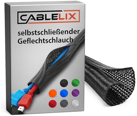 Geflechtschlauch geschlitzt Kabelschlauch selbstschließend Kabelkanal Kabelschutz Kabelmantel Gewebeschlauch PET zuschneidbar (Mandarine Orange (orange), ⌀9,5mm (1 Meter))