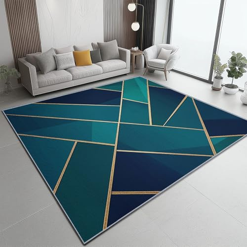 Generisch Teppich Wohnzimmer Waschbar Kurzflor, Flauschiger Rutschfester Minimalismus Abstraktion Geometrie Teppich Schlafzimmer Esszimmer - Super Weich Langlebig Blaugrün 120 x 160 cm